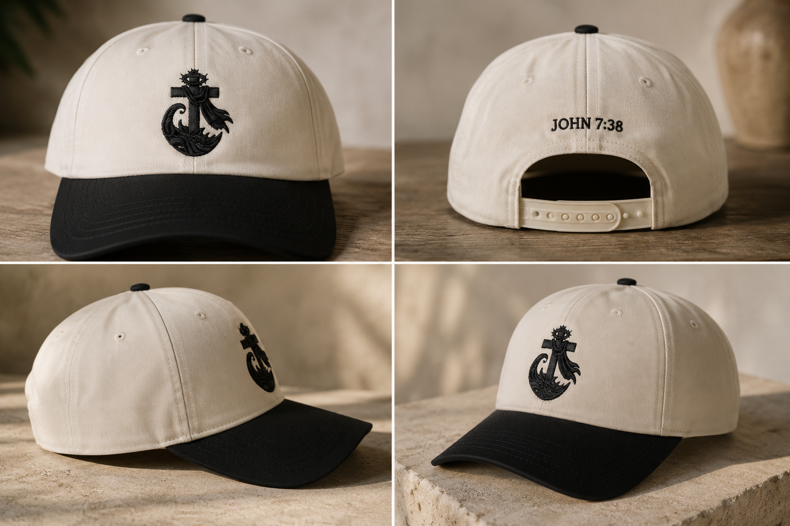 Living Waters Emblem Cap — Neutral/Black